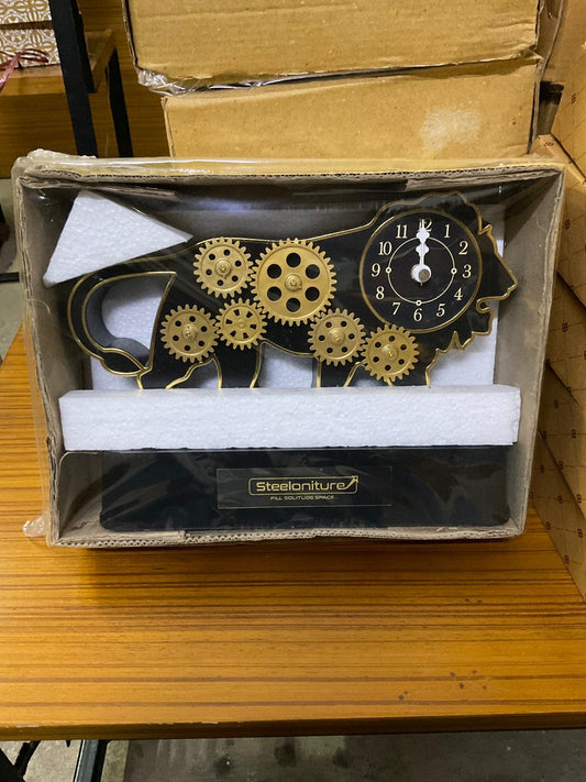 Lion Gear Handcrafted Steel Clock Sculpture