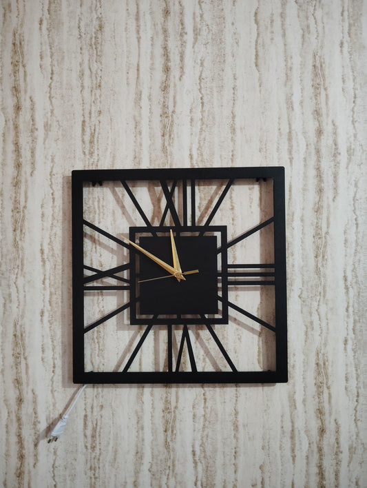Square Roman Numeral CNC Steel Wall Clock With LED Light