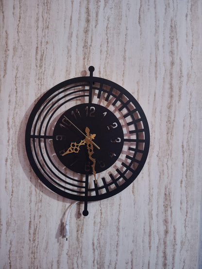 Round Geometric CNC Steel Wall Clock With LED Light