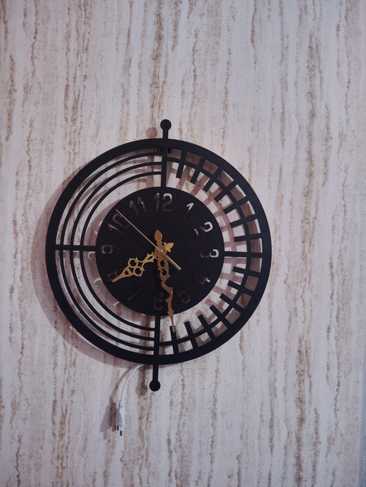Round Geometric CNC Steel Wall Clock With LED Light