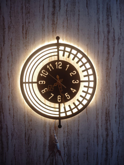 Round Geometric CNC Steel Wall Clock With LED Light