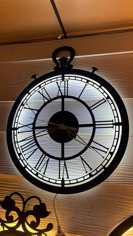 Roman Numeral CNC Steel Wall Clock With LED Light