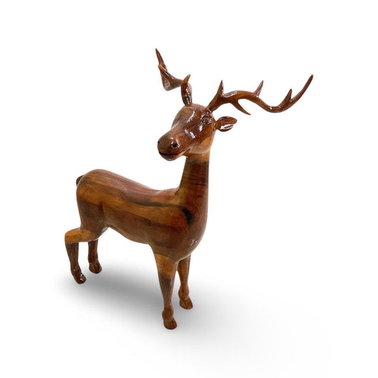 Handcrafted Teak Wood Deer Sculpture