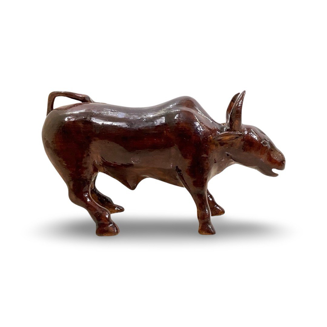 Handcrafted Teak Wood Bull Sculpture