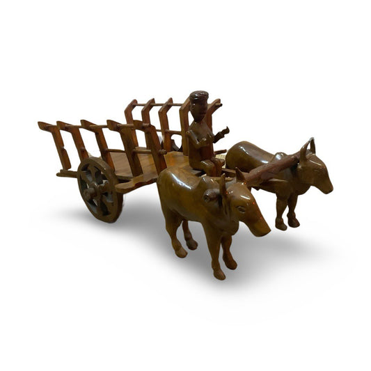 Handcrafted Teak Wood Bullock Cart Sculpture