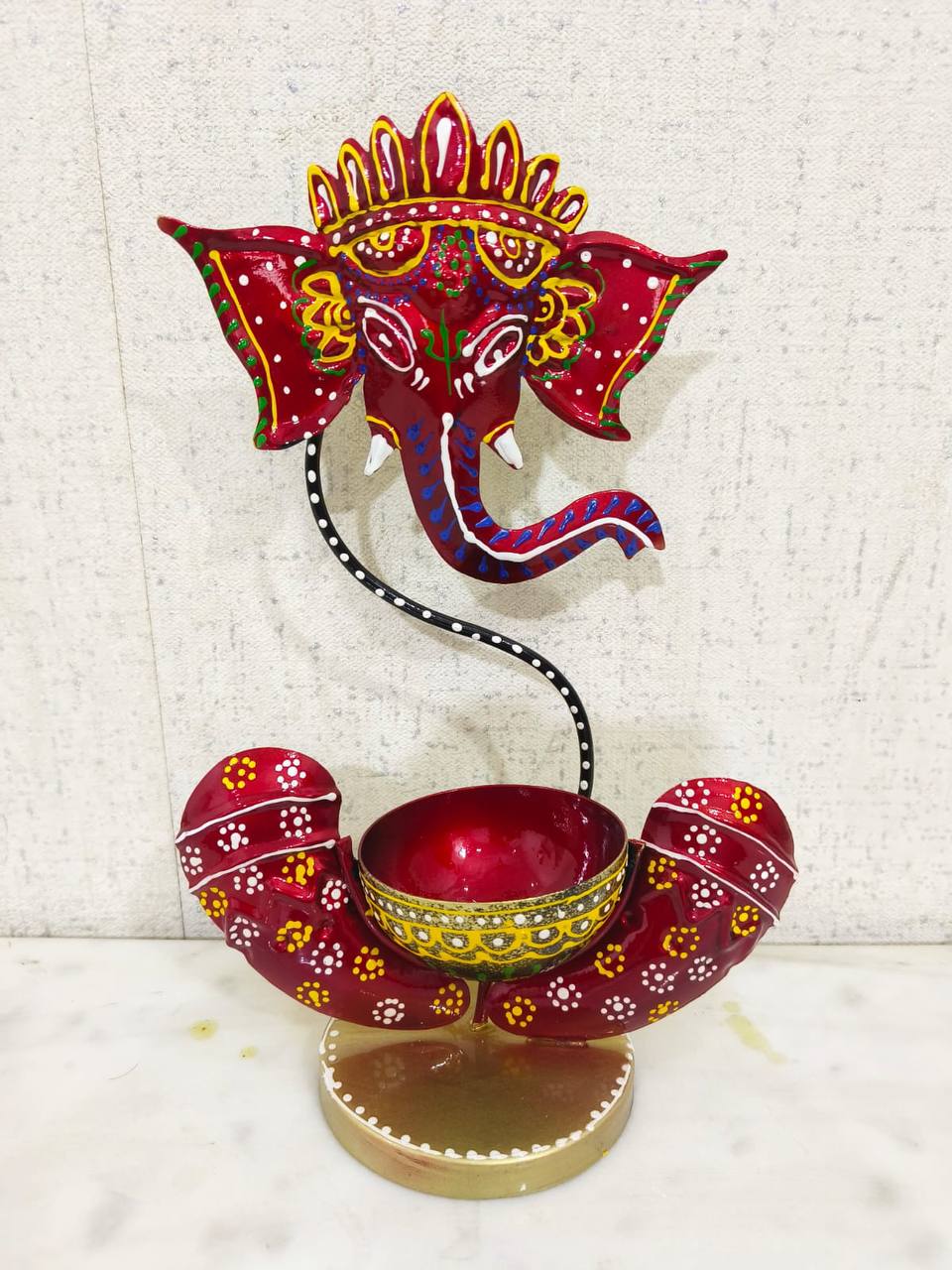 Handcrafted Ganesha Candle Stand Steel Table Decor Sculpture